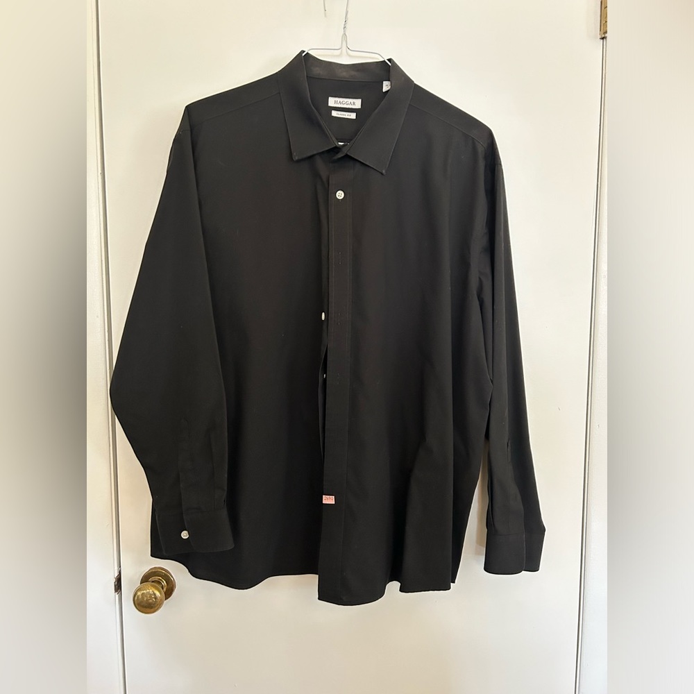 Haggar dress shirt, black, freshly laundered with tags.